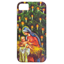 Nativity and a Christmas tree iPhone 5 Cases