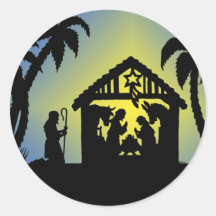 Nativity Silhouette Joy to the World Round Stickers