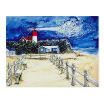 Nauset Light Conferring with the Moon Post Card
