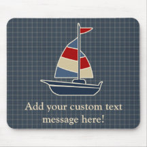 Nautical Blue, Red, Cream Sailboat Custom Mouse Pads