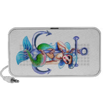 Nautical Blue Retro Mermaid Lady speakers