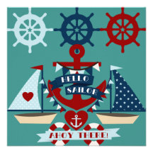Nautical Hello Sailor Anchor Sail Boat Design Custom Invites