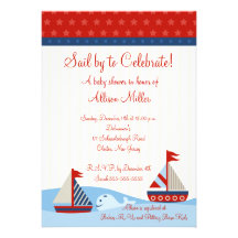 Nautical Sail By to Celebrate Boy Baby Shower Personalised Invitation