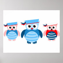 Nautical Sailor Owls Poster