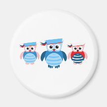 Nautical Sailor Owls Refrigerator Magnets