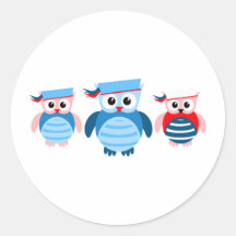Nautical Sailor Owls Round Sticker