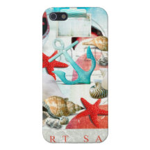 Nautical Seashells Anchor Starfish Beach Theme iPhone 5 Case