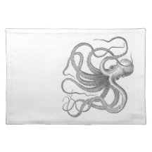 Nautical steampunk octopus Vintage book drawing Placemat