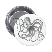 Nautical steampunk octopus vintage design buttons
