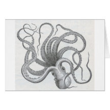 Nautical steampunk octopus vintage design card