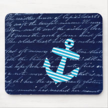 Nautical Stripe anchor handwriting design Mousemat