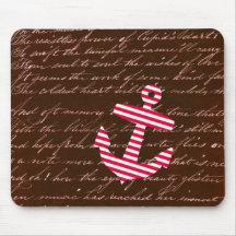 Nautical Stripe red anchor Mouse Pad