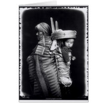 Navaho woman carrying a papoose on her back cards