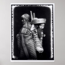 Navaho woman carrying a papoose on her back posters
