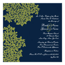 Navy and Lime Floral Square Wedding Custom Invite