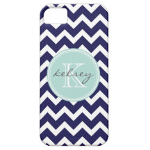 Navy and Mint Chevron Custom Monogram