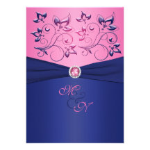 Navy and Pink Floral Monogrammed Invitation