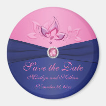 Navy and Pink Wedding Favour Magnet
