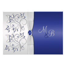 Navy and Silver Monogrammed Invitation
