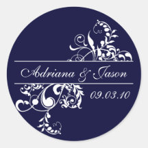 Navy and White Flourish Monogram Sticker