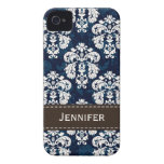 Navy Blue and Brown Damask iPhone 4 Cover