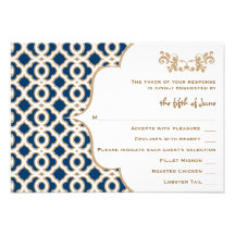 Navy Blue and Gold Moroccan Wedding Response Cards Custom Announcement