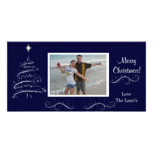 Navy Blue and White Christmas Photocard Customized Photo Card