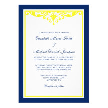 Navy Blue and Yellow Flourish Wedding Personalised Invitations