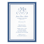 Navy blue border frame classy monogram graduation personalised invite