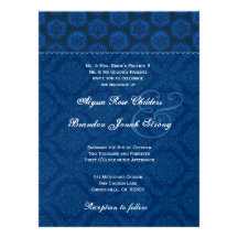 Navy Blue Damask and Ornate Stars Wedding V2 Personalized Invitations