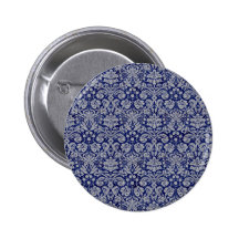 Navy Blue Damask Pinback Buttons