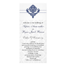 "navy blue" damask Wedding program Rack Card Design