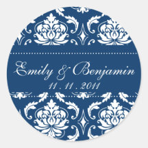 Navy Blue Damask Wedding Stickers