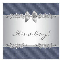 Navy Blue Grey Pinstripe Boy Shower Personalized Announcement