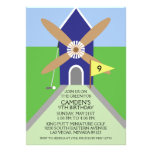 Navy Blue Miniature Golf Windmill Birthday Party Personalized Announcement