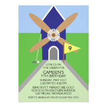 Navy Blue Miniature Golf Windmill Birthday Party Personalized Announcement