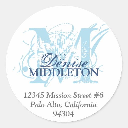Navy blue monogram antique grunge address label round stickers