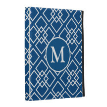 Navy Blue Monogram Geometric Pattern iPad Folio Cases