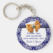 Navy blue orange wedding "thank you" theme key chains