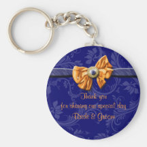 Navy blue orange wedding "thank you" theme key chain