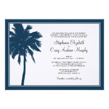 Navy Blue Palm Tree Wedding Invitation