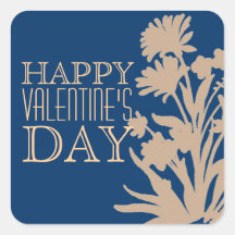 Navy blue peach floral Valentine's day stickers