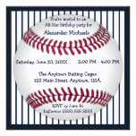 Navy Blue Pinstripes Baseball Birthday Party Custom Invitations
