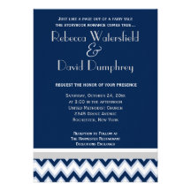 Navy Blue & Silver Mod Chevron Wedding Invitation
