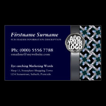 Navy Blue + Silver Pattern  w/ Logo Business Cards business cards