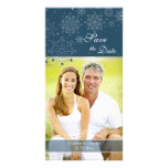 Navy blue snowflakes winter wedding save the date personalized photo card