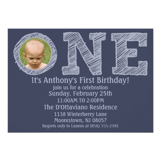 Navy Blue The Big One First Birthday Party Invitations