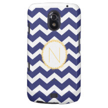 Navy Blue & White Chevron Nexus Case (Monogrammed) Samsung Galaxy Nexus Case