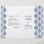 Navy Blue White Damask Foldable Wedding Program Full Colour Flyer