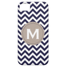 Navy Blue White Monogram Chevron Pattern